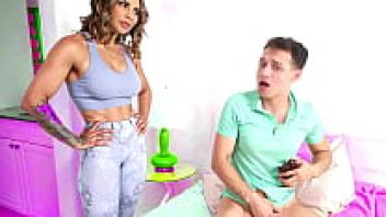 Stepmom, who is really attractive, sees her stepson jerking off.