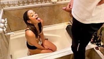 Taking a bath of urine, my stepfather getting angry, and having a deep throat - FULL RED VIDEO
