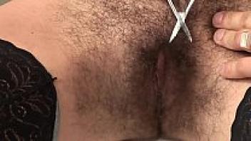 The shaving of the hairy pussy