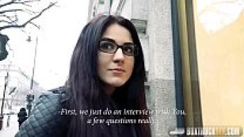 In addition to getting pounded, the hot Bella Beretta wears her glasses.