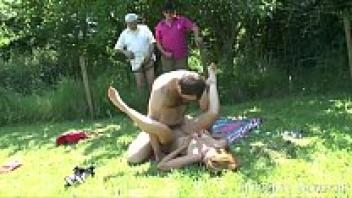 The two elderly men who are voyeurs are my girlfriend's cum.