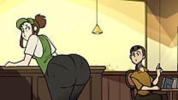 The 3D Cartoon Parody Headquarters has a Chubby Barista with Giant Lactating Boobs.