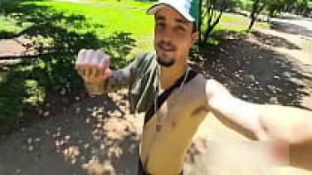 Back from the park, a guided handjob is being performed.