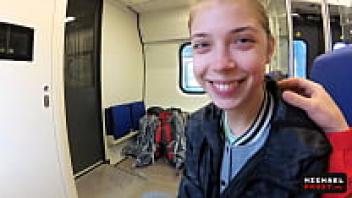 Oral CreamPie created by MihaNika69 and MichaelFrost showing a real blowjob performed in public while riding a train
