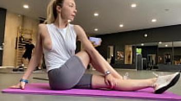 showing out one's tits in public. During her workout in the gym, the sporty girl displays her nipples.