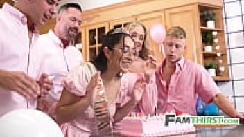 Her stepdaughter is turning 18 years old, and the stepfamily is giving her gifts.