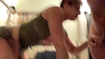 Sucking on &'s cock by stepmother