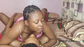 The ebony and petite adolescent girl rides the enormous fat cock until he cums all over her gorgeous ass.