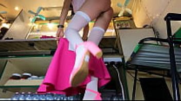 A slim 18-year-old named Alice is getting ready for her first upskirt flashing session at her place of employment.