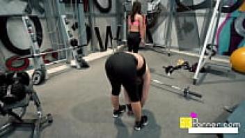 Putting forth a lot of effort at the gym with a few attractive women