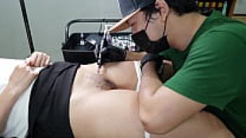 Tattoo Artist captivated and adored his customer Girl as Creampie was in the background.