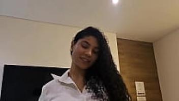A young Colombian Latina who is all natural and cute, with a big ass, and who adores skinny blondes