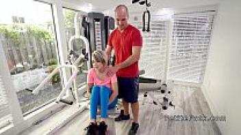 Trainer is a huge fan of the petite blonde at the gym.