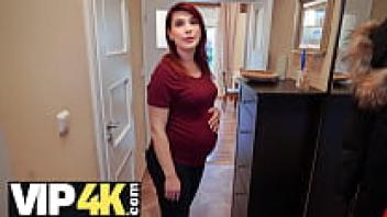 In exchange for a speedy sexual encounter, the bank representative provides a pregnant MILF delay by DEBT4k.
