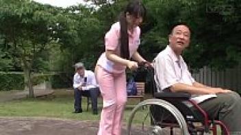 a strange Japanese caregiver who is partly naked and working outside with subtitles