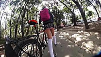 Showing off in a miniskirt while walking around the city UPPER LIFE