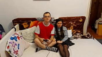 This sexy college girl is able to convince her nerdy friend to engage in some intense and rough sex.