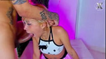A blonde girl is subjected to physical affection from two neighbors who are interested in engaging in extensive oral sex.