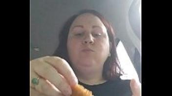 By the way, Chubby eats in the car as a stranger is making out with him.