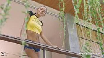 The camera captures Katya Clover as she brags about her petite body.