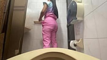 It was captured on camera that the nurse was urinating in the hospital bathroom.