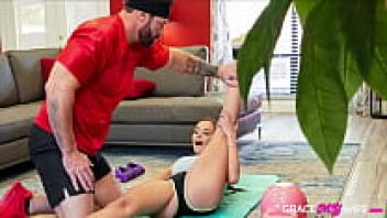 Workout and flirting with the gym trainer in the gym with the hot wife, Armani Black