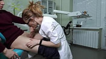 The patient's cock was grabbed by a Ukrainian doctor who was wearing spectacles, and she proceeded to give him a hardcore blowjob and handjob with a lot of hunger.