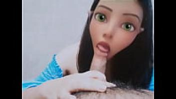 A girl swallowing her cock in 3D