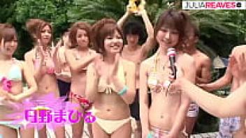 A pool party for Japanese teenagers, complete with a blow job competition and a creampie ending, uncensored JAV