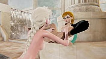 Frozen lesbian - Elsa x Anna - 3D pornographic image: