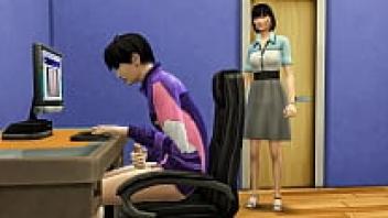 Korean stepmother: Japanese stepmother helps her stepson have sex with her for the first time after catching him masturbating in front of a computer while watching porn films.