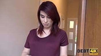 DEBT4K. A beautiful woman with red hair who is pregnant spreads her legs for the debt collector.