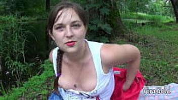 loving Young Chubby Sofy enjoying a picnic in the woods.
