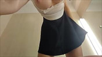 Upskirt view from the changing room. Hidden camera in the fitting room.