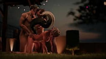 The Seven Realms - Atlus loves Kali and Kagome, threesome sex, blowjob, lesbian pussy licking, and Doggy style.