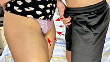 Alone with my stepsister, she allowed me to touch my cock until I cum in her large pussy.