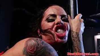 Lezdoms' three-way BDSM strapon love