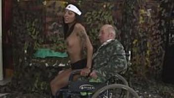 An elderly man who loves her well has a nurse sucking his dick.