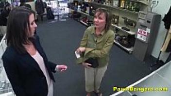 For money, the customer cocks in her hairy pussy.