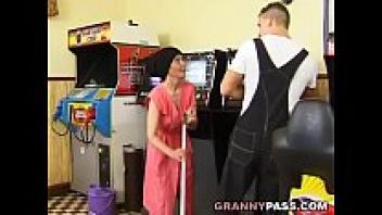 Ugly Granny is loved by Muscle Guy.
