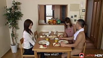 Uncensored naked photos of Yuri Aine and Japanese brunette Jun Kusanagi are shown in the living room.