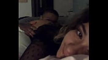 A bitch's hairy pussy is being licked.