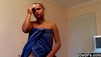 At the hotel, a young couple records their first sexual video.