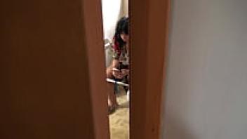 A lustful 18-year-old stepson spotted me urinating from my mature, hairy pussy!