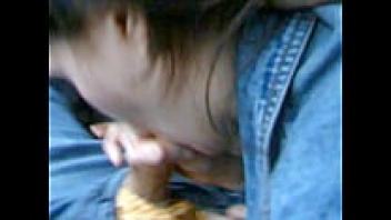 On the side of the road, an amateur blowjob in a car