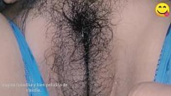 Fingering her hairy vagina after a party