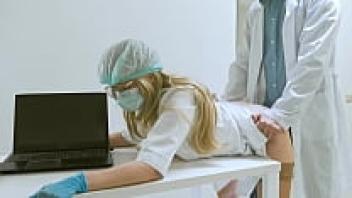The nurse surrendered herself to the doctor in his office because she was so desperate to be loved.