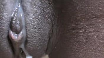 A young, ebony girl's doggy-style cream pie girlfriend