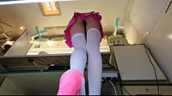 Gorgeous teenager wearing an upskirt to work