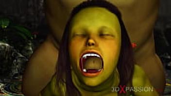 In the magical forest, a lustful female goblin named Arwen is deeply loved by the green monster Ogre.